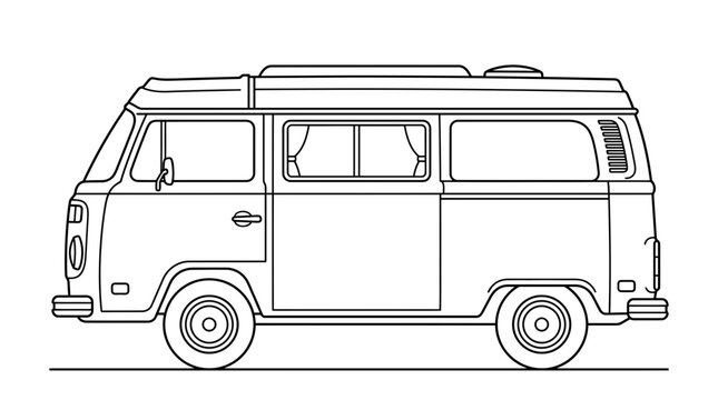 Classic vintage camper van line art drawing.