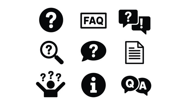 Frequently asked questions icon collection with search information and support symbols