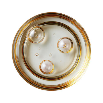 Golden circular metallic ring on white background, abstract