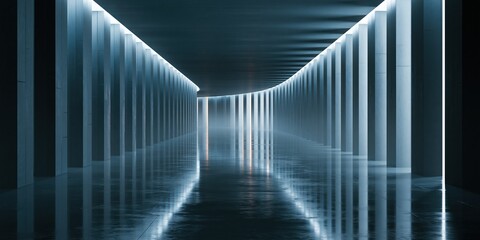 Naklejka premium Abstract modern corridor with glowing light tunnel and reflections