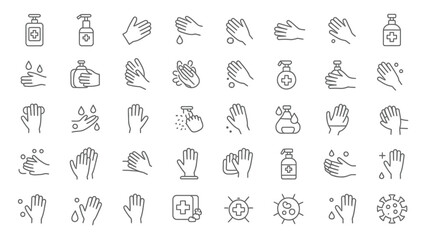Fototapeta premium Sign language hand gesture icon set with communication symbols collection