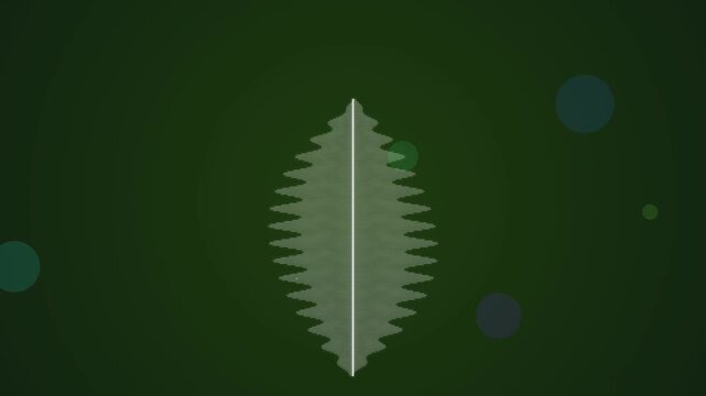 Abstract glowing leaf shape rotating on a dark bokeh background
