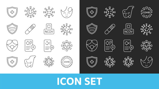 Minimal virus icon set featuring coronavirus symbols and healthcare protection elements