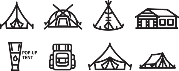Various camping shelter and tent icons set © tarik