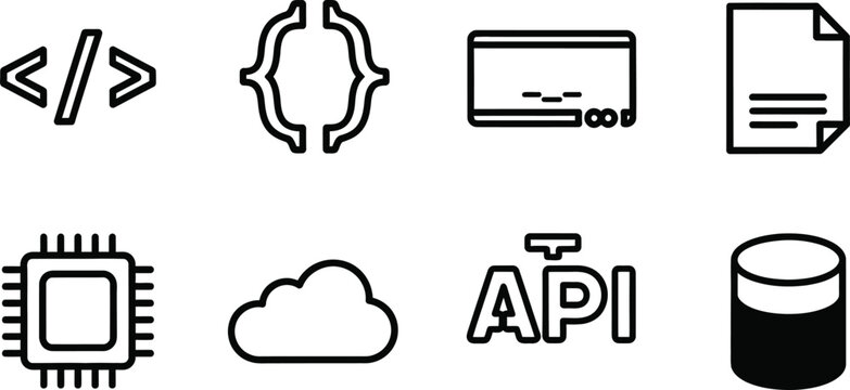 Editable icon set for developers and programmers api cloud and coding symbols