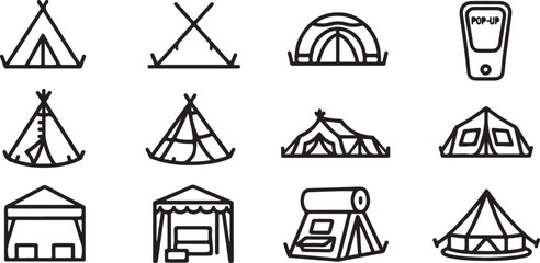 Variety of camping tent types icon set © tarik