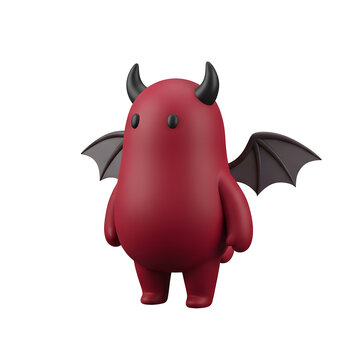 Cute Red Devil Character with Wings and Horns