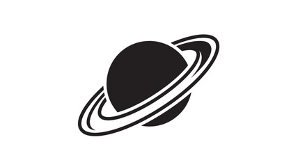 Saturn Icon Emblem with Bold Black Planet and White Ring Lines for Space, Astronomy, and Futuristic Design © Diego