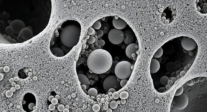 Microscopic view of porous material structure.