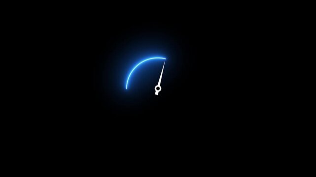 Blue Neon Speedometer Gauge Animation with Needle Pointer on Black Background