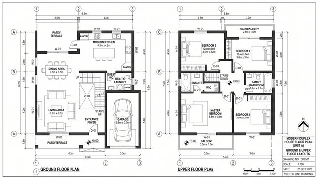 Modern duplex floor plan architectural diagram