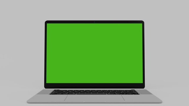 Laptop Opening with Green Screen Chroma Key Display, Realistic 4K Animation, Isolated Mockup