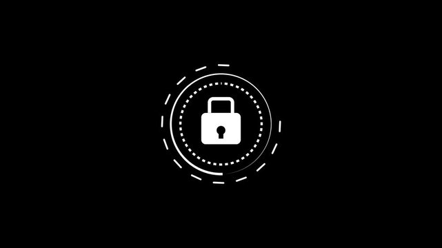 Minimalist Padlock Security Animation with Rotating Circles on black Background