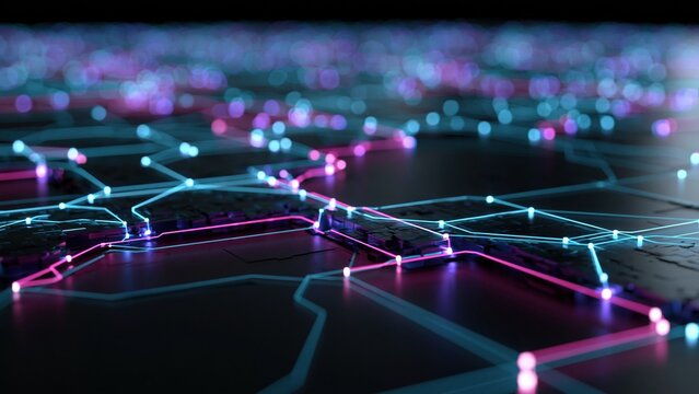 Futuristic network connections with glowing data lines and nodes