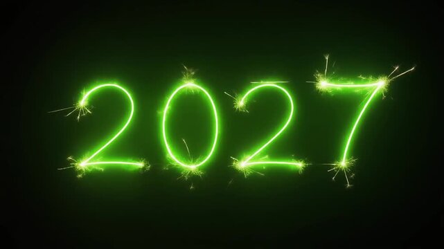 Sparkler Trail Swirling to Reveal 2027 on Green Screen