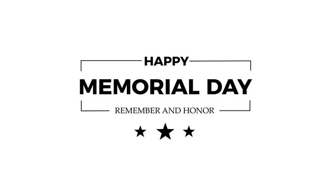 Memorial Day Typography Animation with "Remember and Honor" Text on White Background