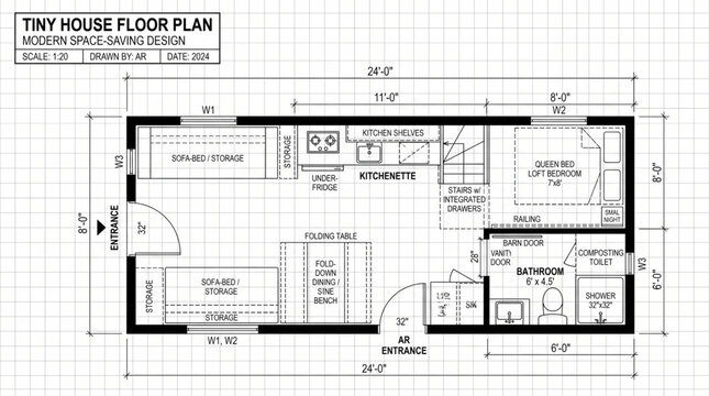 Modern tiny house floor plan design layout