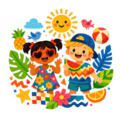 Fototapeta premium PNG Children enjoying vibrant summer fun