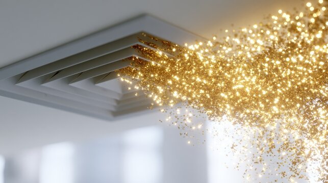 Golden particles explode outward from a ceiling vent