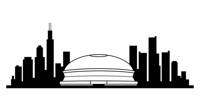 Chicago city skyline with willis tower and united center