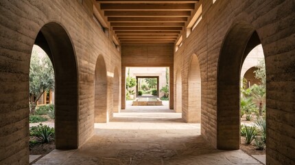 Naklejka premium Shaded Earthen Corridor for Climate-Responsive Resort Planning