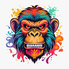 Obraz premium Colorful Monkey Face with Splatter Background