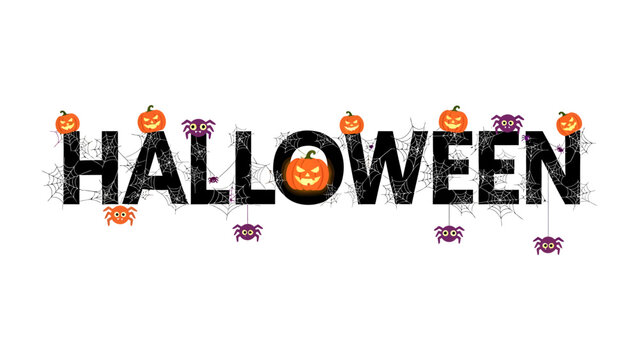 Spooky Halloween Typography: A festive Halloween-themed graphic featuring bold, distressed typography adorned with playful pumpkins, creepy spiders, and cobwebs.