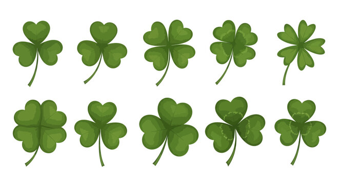 Collection of green clover leaves for st patricks day or luck symbols
