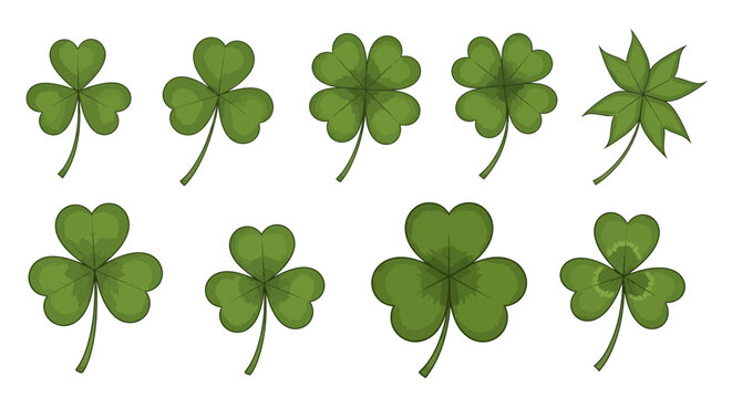 Collection of various green clover leaves for st patricks day