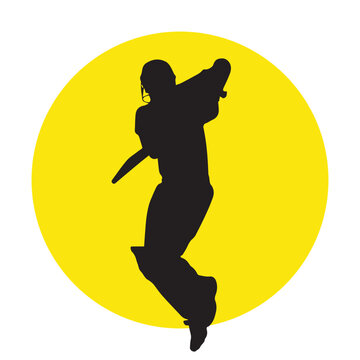 Cricket bowler silhouette icon. Fast bowler action delivery vector illustration.