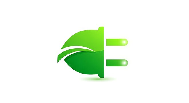 Green electric plug icon with leaf design for sustainable energy.