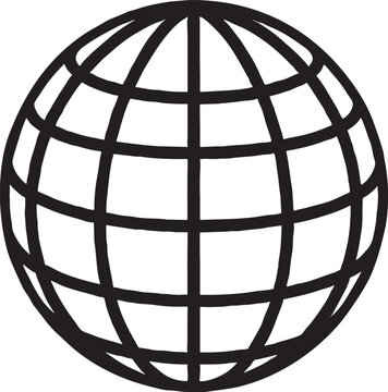 Simple black outline illustration of a world globe with latitude and longitude grid lines geography international latitude longitude isolated connection navigation education