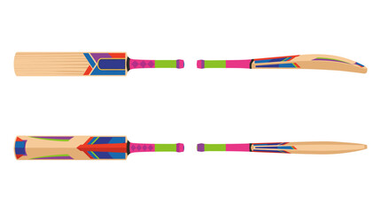 Fototapeta premium Cricket bat sports equipment with front side rear and top views vector illustration