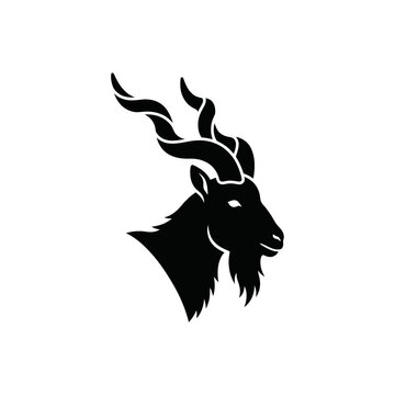 Black and white silhouette of a greater kudu head with long spiral horns