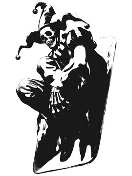 Evil Jester or Joker Character Black and White Silhouette Illustration