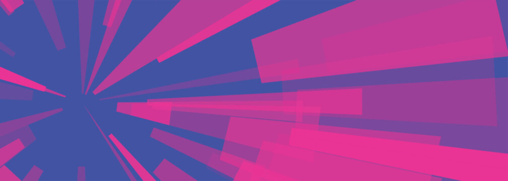 Abstract perspective burst background. dark blue space, neon pink geometric rays, intersecting rectangles. for hyper speed gaming posters, tech event banner layout. modern vector graphic.