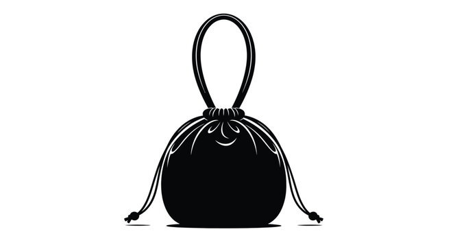 Drawstring pouch bag silhouette against a white background sack purse