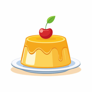 Caramel Custard Pudding with Cherry