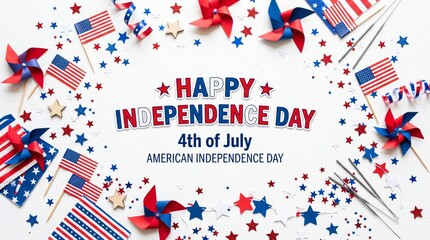 Obraz premium American Independence Day Celebration with Red Blue Stars and Flags