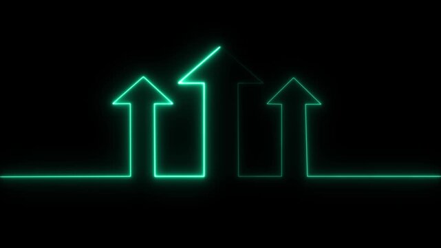 three up arrow icon animation glowing neon. growth arrow, profit, investment animation. 4k video