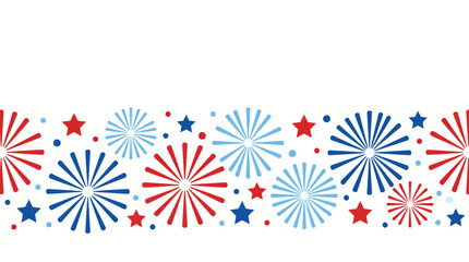 Obraz premium Red white and blue fireworks and stars border pattern for patriotic holiday celebration design