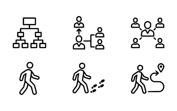 Corporate Hierarchy and Human Steps Evolution Thin Line Icons Pattern on White Background.