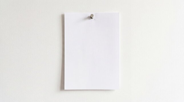 Blank white paper sheet attached to wall with metal pin