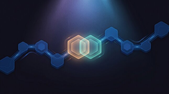 Abstract Blockchain Technology Network Graphic with Glowing Connected Hexagons