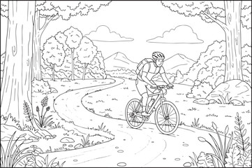 Obraz premium Cyclist riding mountain bike on a forest trail, enjoying outdoor activity.