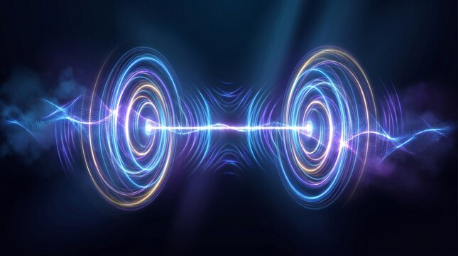 Abstract Audio Waveform with Glowing Energy Vortexes and Sound Frequency Equalizer Spectrum
