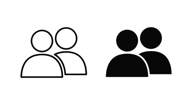 Simple icon of two people, outlined and filled style