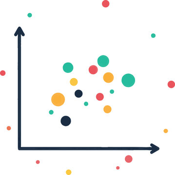 Minimalist scatter plot chart design with colorful data points on a clean white background area