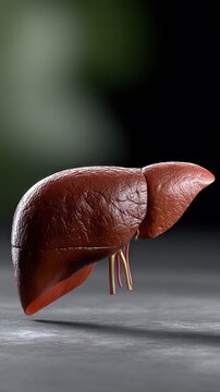 Detailed 3d rendering of the human liver showing surface texture and anatomical features with realistic lighting and clean composition