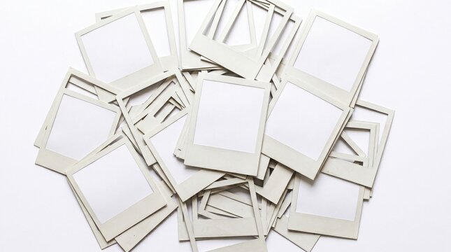 Pile of white rectangular photo frames stacked together